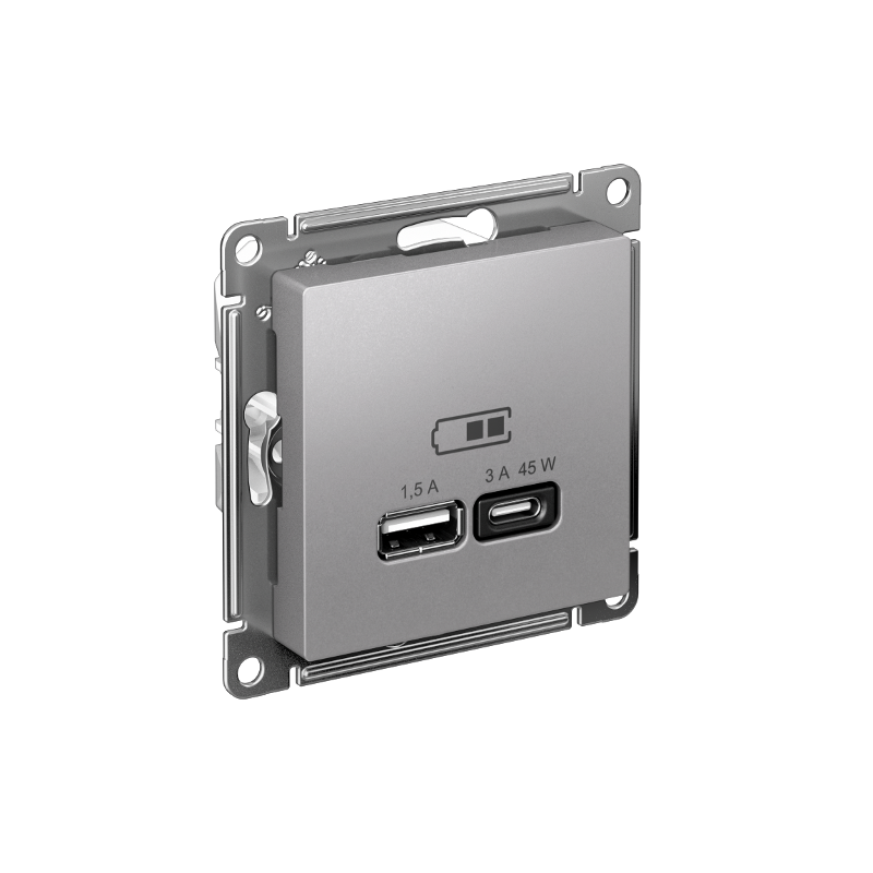 AtlasDesign Алюминий USB Розетка A + тип-C 45W высокоскоростной заряд QC PDмеханизм | ATN000329 | SE — миниатюра 1