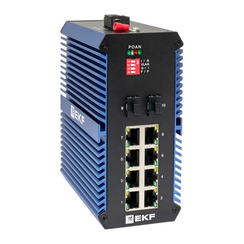 Промышленный неуправляемый коммутатор U-2GX/SFP-8GTP, 2 порта 1000Base-X SFP, 8 портов 10/100/1000Base-T(X) RJ45 c PoE, монтаж на динрейку TSX |TSX-U- — EKF
