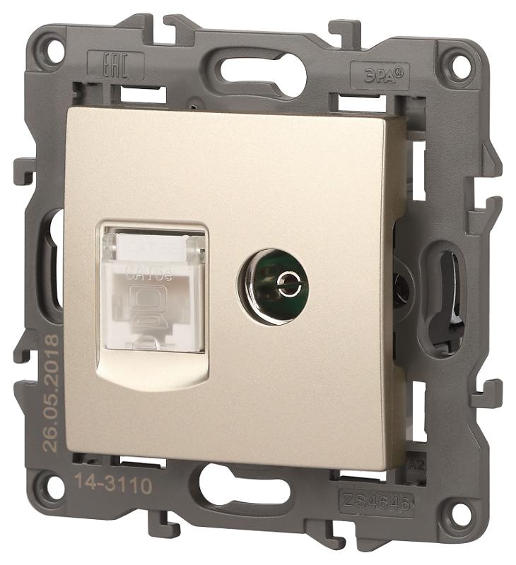 14-3110-04 Розетка RJ45+TV, IP20, шампань | Б0034317 | ЭРА — миниатюра 5