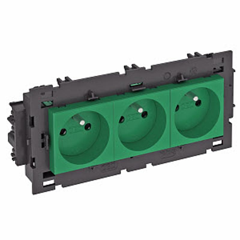 Розетка тройная 0° Modul45connect франц. стандарт, 250 В, 16A (зеленый) (STD-F0C8 MZGN3) | 6120646 | OBO Bettermann — миниатюра 2