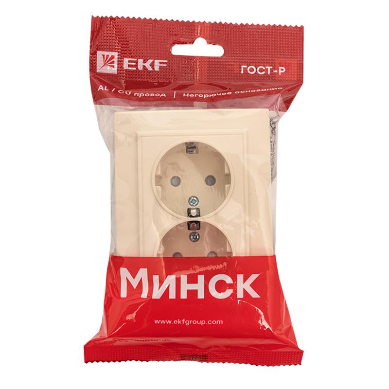 Розетка 2-мест. СП с/з 16А бежевый с защ. штор. Минск EKF|ERR16-128-200|EKF — миниатюра 8
