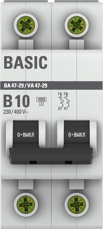 Выключатель автоматический двухполюсный 2P 10А (B) 4,5кА ВА 47-29 EKF Basic|mcb4729-2-10-B|EKF — миниатюра 2