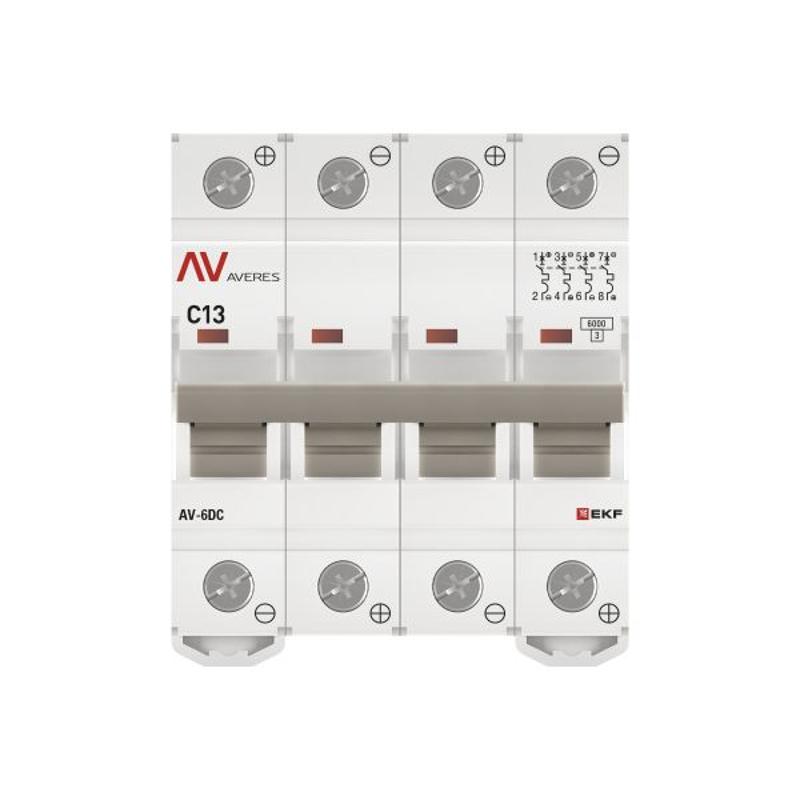 Выключатель автоматический четырехполюсный AV-6 DC 13А C 6кА AVERES | mcb6-DC-4-13C-av | EKF — миниатюра 15