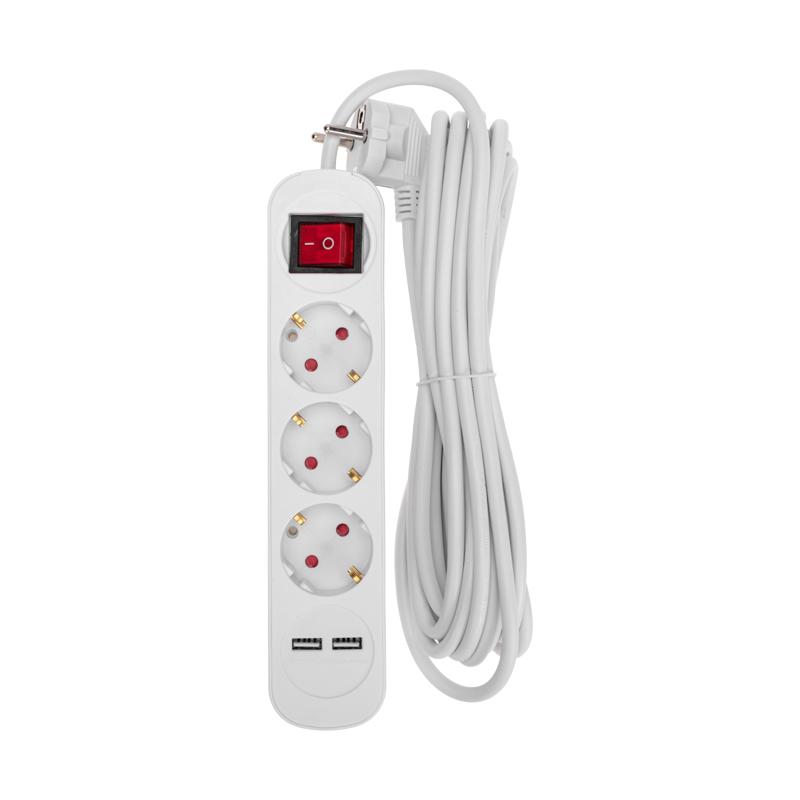 Удлинитель STANDARD 3 гнезда, 5м, 3х1,0мм², с/з, с выключателем, 2 USB, белый | 13-4017 | REXANT — REXANT