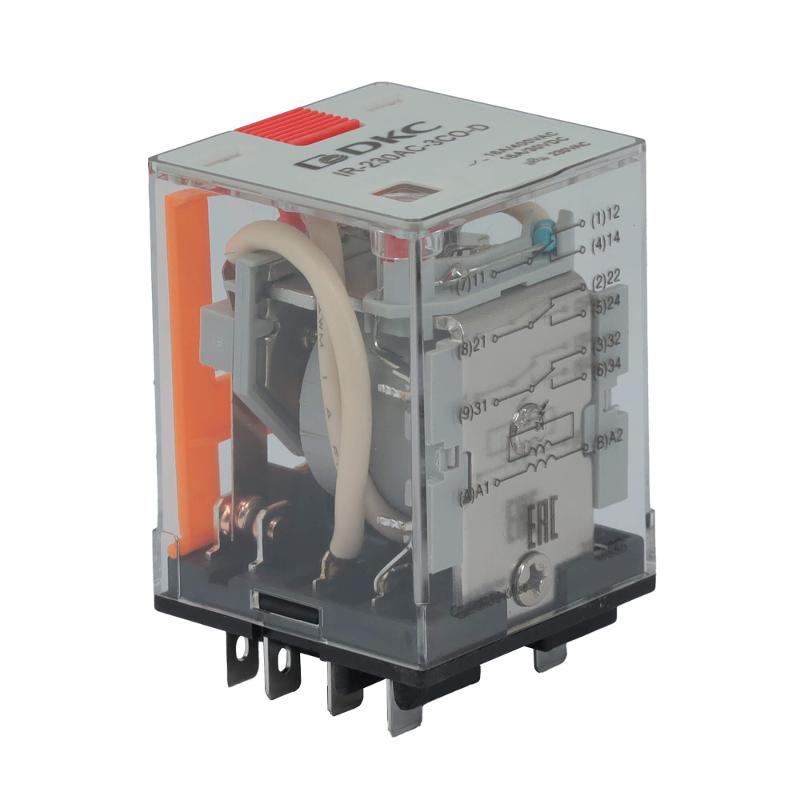 Реле миниатюрное силовое, 3CO, ком. ток 16А, AgSnO2, напряжение 12V AC, опция: тест-кнопка+светодиод | IR-12AC-3CO-D | DKC — фото 1 | Sento