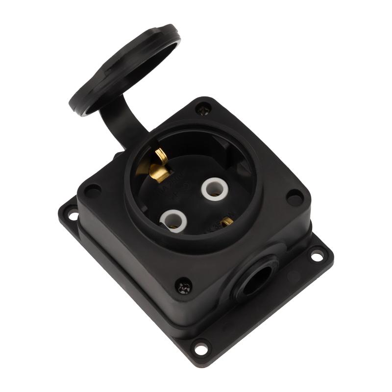 Розетка (колодка) влагозащищенная с крышкой 1 гнездо COMPACT, с/3, 16А, IP54, каучук, черная | 111-221 | REXANT — REXANT