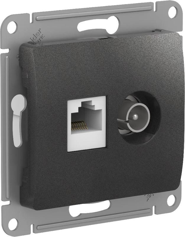 Glossa Антрацит Розетка 2-ая TV + компьютерная RJ45, кат. 5Е, механизм | GSL000789 | SE — Systeme Electric