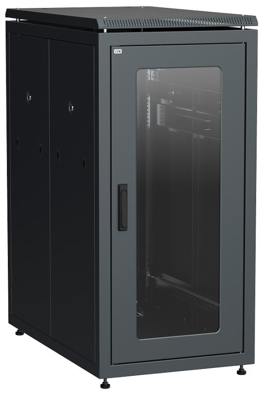 Шкаф сетевой 19" LINEA N 24U 600х1000 мм стеклянная передняя дверь, задняя перфорированная черны | LN05-24U61-GP | ITK — фото 1 | Sento