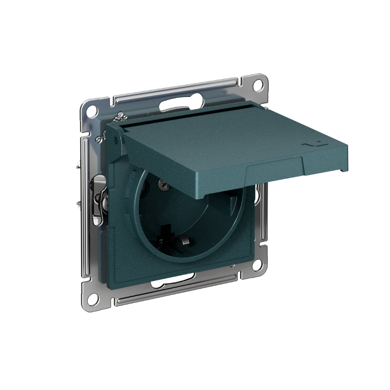 AtlasDesign Изумруд Розетка с заземлением со шторками с крышкой, 16А, IP20, механизм, быстрозажимные клеммы | ATN000846S | SE — Systeme Electric