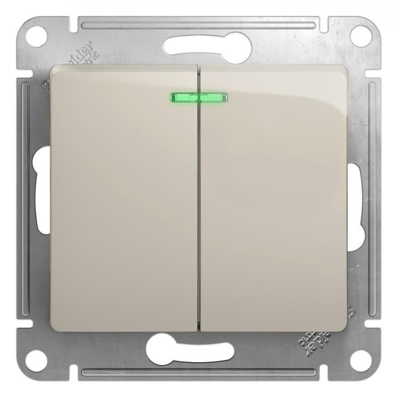 Glossa Молочный Выключатель 2-клавишный с подсветкой, сх.5а, 10AX | GSL000953 | SE — Systeme Electric