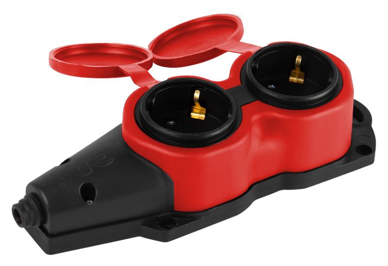Колодка  KX-2e-RED-IP44 каучуковая с заземлением 2 розетки 16A IP44 красная | Б0068443 | ЭРА — миниатюра 4