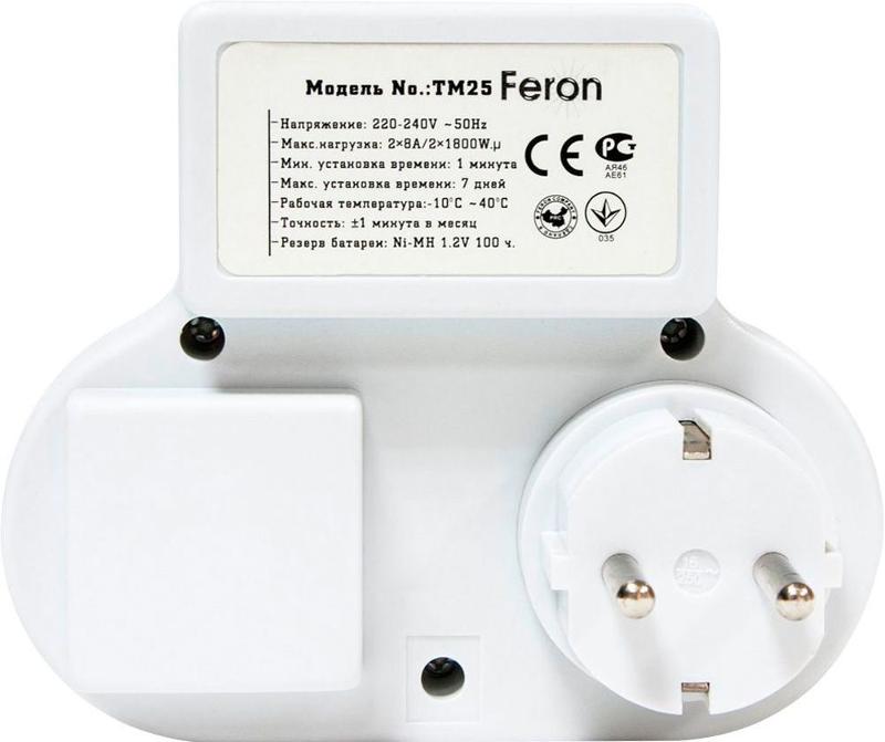 TM25 3500W/16A 230V розетка с таймером (недельная) | 23236 | FERON — миниатюра 3