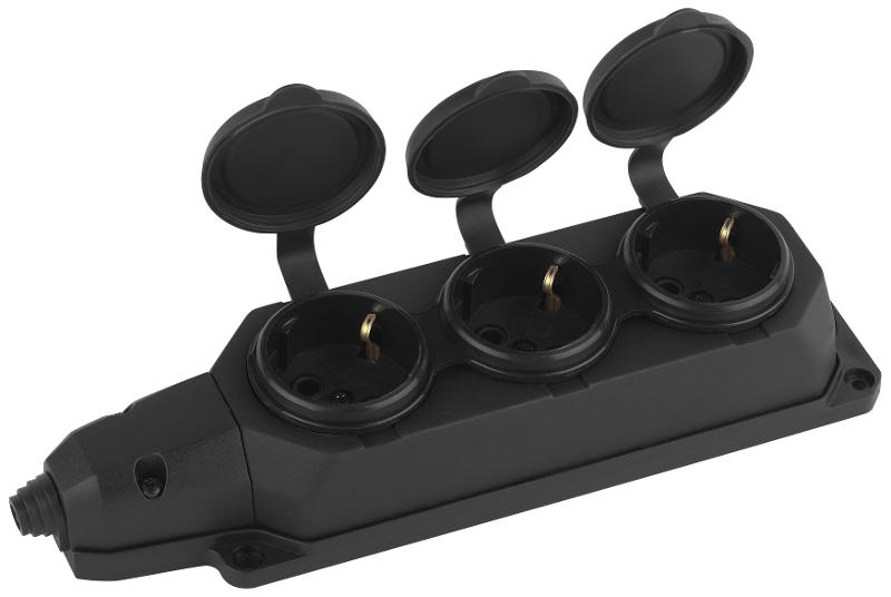 Колодка каучуковая с/з 3гн 16A IP44 черная K-3e-B-IP44| Б0044545 | ЭРА — миниатюра 3