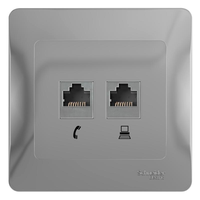 Glossa Алюминий Розетка 2-я RJ11+RJ45, кат.5E | GSL000385 | SE — Systeme Electric