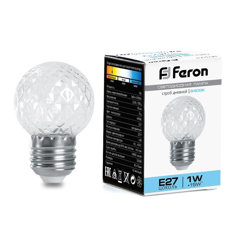 Лампа-строб, (1W) 230V E27 6400K G45 прозрачая, LB-377 | 38220 | FERON — Feron