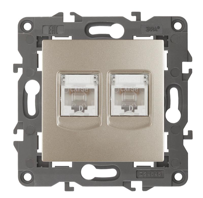 14-3108-04 Розетка 2хRJ45, IP20, шампань | Б0034311 | ЭРА — миниатюра 1