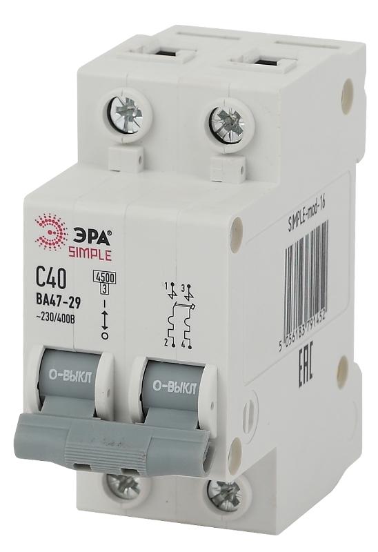 Выключатель автоматический двуххполюсный SIMPLE-mod-16 ВА47-29 2P 40А 4,5кА характеристика C SIMPLE | Б0039233 | ЭРА — ЭРА (Энергия света)