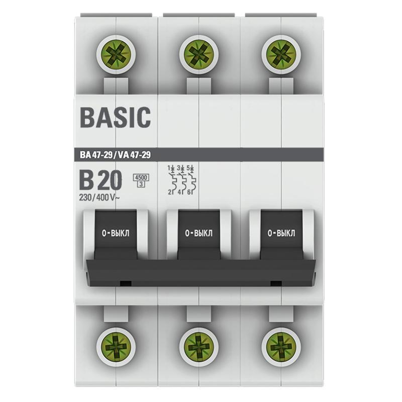 Выключатель автоматический трехполюсный 3P 20А (B) 4,5кА ВА 47-29 Basic|mcb4729-3-20-B|EKF — миниатюра 2