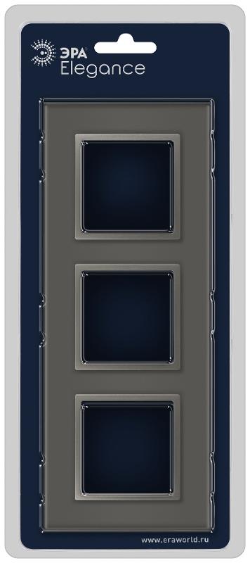 Рамка для розеток и выключателей Elegance 14-5103-16 на 3 поста, стекло, титан | Б0065837 | ЭРА — миниатюра 2