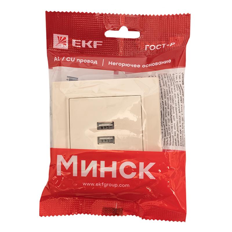 Минск Розетка USB 2-местная СП 2,1А  бежевая   | ERR-2USB-200 | EKF — миниатюра 8
