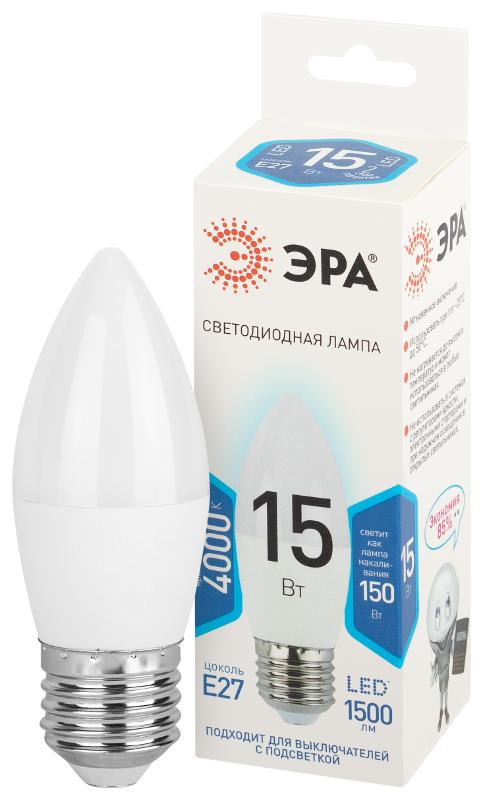 Лампа светодиодная  STD LED B35-15W-840-E27 15Вт свеча нейтральный белый свeт Е27 | Б0066818 | ЭРА — ЭРА (Энергия света)