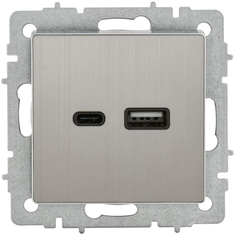 BRITE Роз. USB A+C 18Вт РЮ11-1-БрГН мет х/н  | BR-U22-018-M-K23 | ИЭК — миниатюра 2