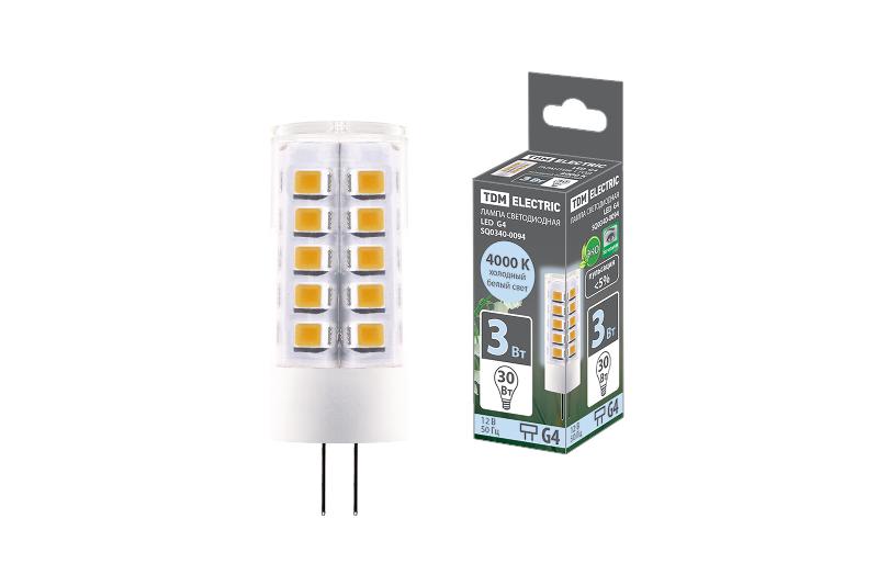 Лампа светодиодная G4-3 Вт-AC/DC 12 В-4000 К, SMD, 16x43 мм | SQ0340-0094 | TDM — фото 1 | Sento