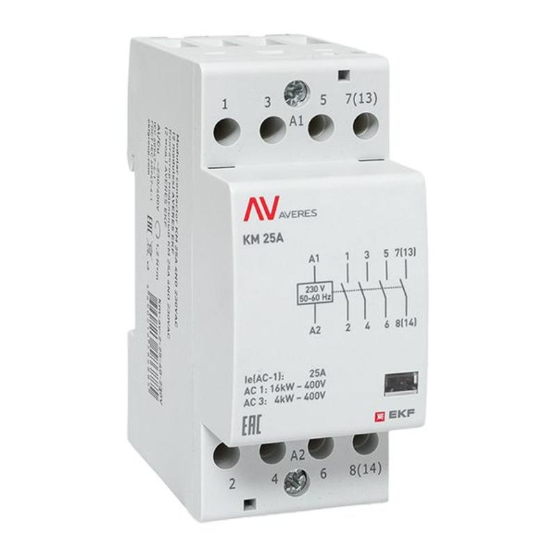 Контактор модульный КМ 25А 4NO 230VAC (2 мод.) AVERES | km-av-2-25-40-230V | EKF — EKF