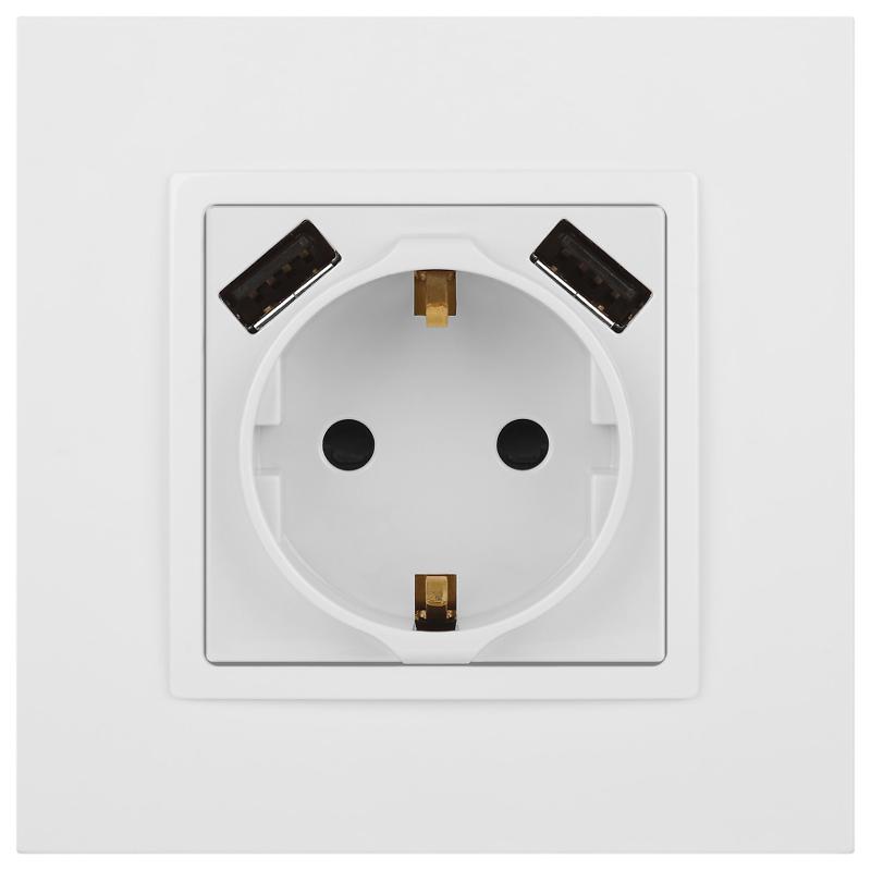 14-4109-01 Розетка без заземления+E 16A-250В, штор. с 2xUSB 5В-3А, Elegance, белый (10/100/2000) | Б0047867 | ЭРА — миниатюра 3
