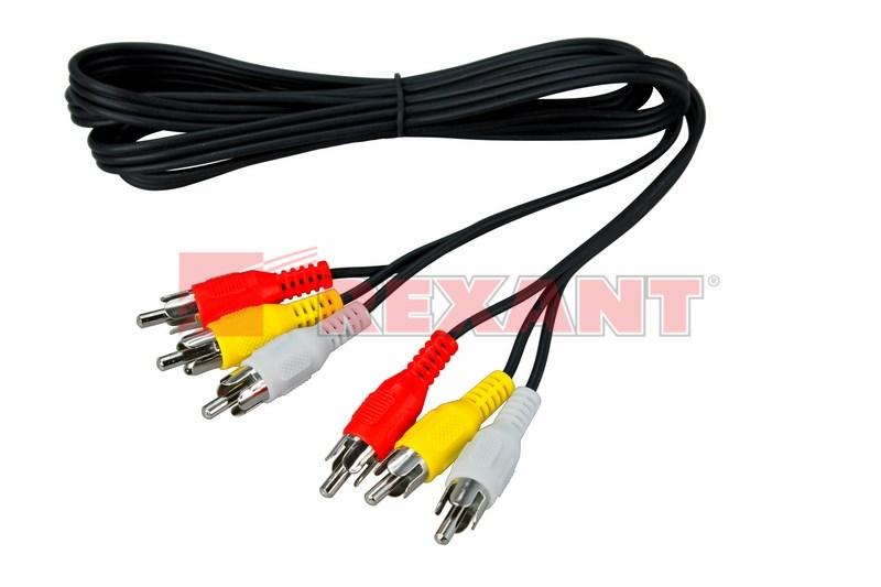 Шнур 3 RCA - 3 RCA, длина 1,5 метра, черный | 17-0202 | REXANT — миниатюра 2