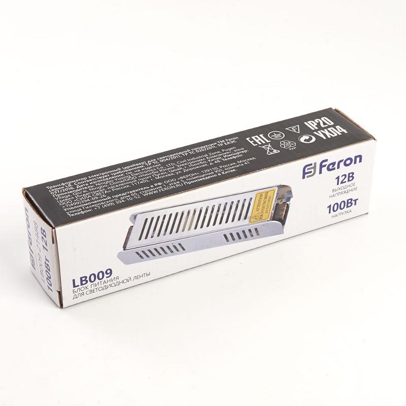 Трансформатор электронный для светодиодной ленты 100W 12V (драйвер), LB009 | 21488 | Feron — миниатюра 6