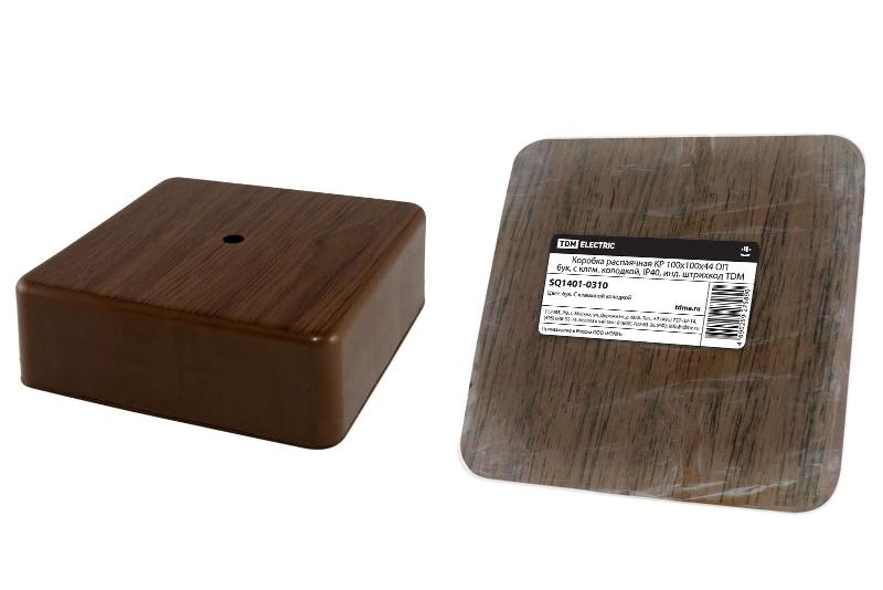 Коробка распределительная КР 100х100х44 о/п бук, с клем. колодкой, IP40, инд. штрихкод | SQ1401-0310 | TDM — миниатюра 1