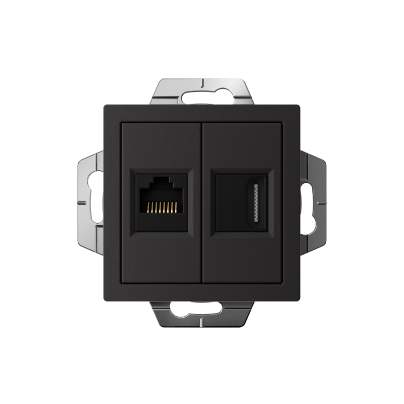 AtlasDesign Карбон Розетка 2-ая HDMI+RJ45, кат.5Е, механизм | ATN001082 | SE — миниатюра 2