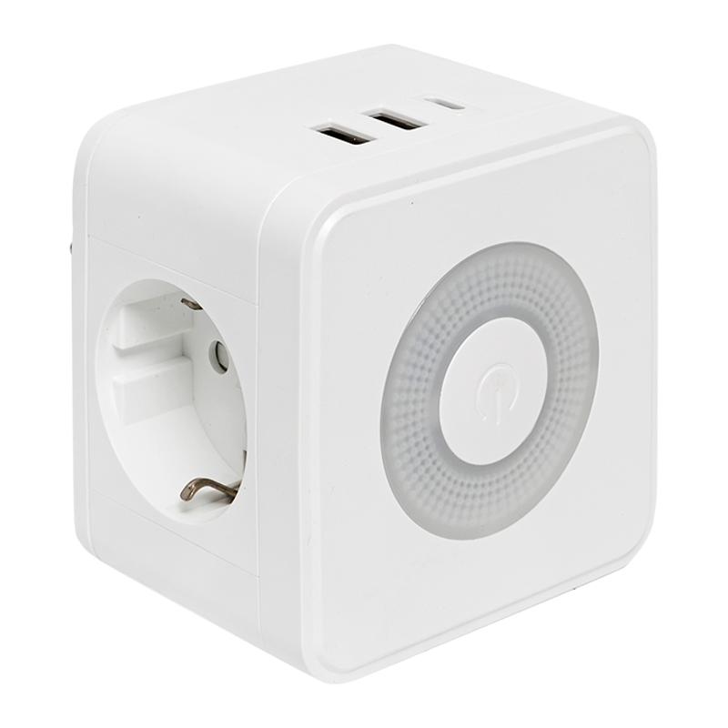 Тройник "Куб" 2 гнезда 2USB 2,4А+Type C + Ночник | UBA-CUB-T2-TC | EKF — миниатюра 3