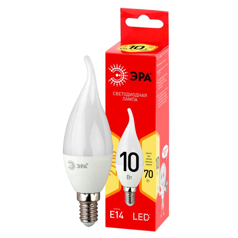 Лампа светодиодная LED BXS-10W-827-E14 R (диод, свеча на ветру, 10Вт, тепл, E14) | Б0051854 | ЭРА — миниатюра 1
