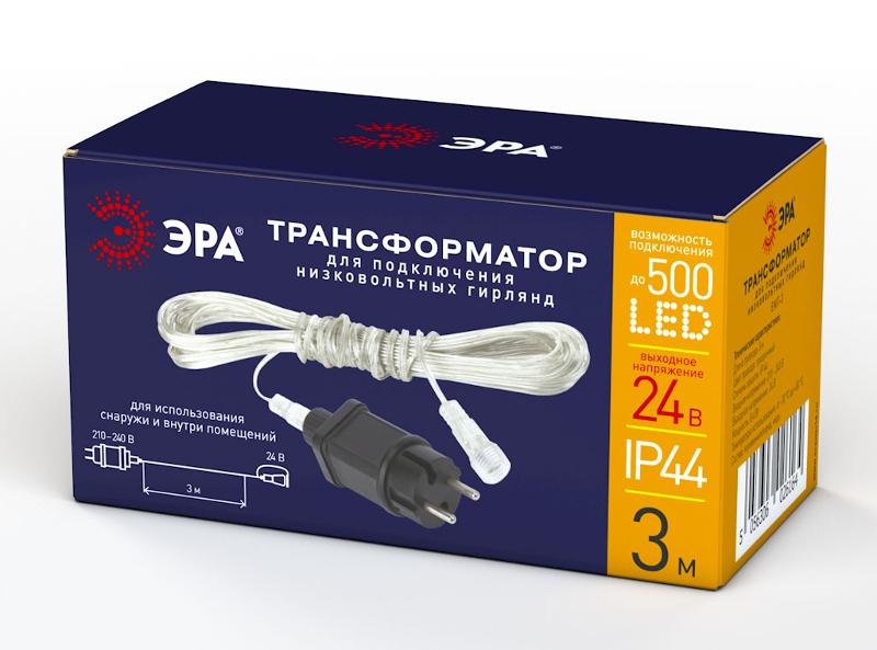 Трансформатор для подключения низковольтных гирлянд,  ENIT-3  , 220V-24V,  IP44, 3м (250/1500) | Б0041911 | ЭРА — миниатюра 3
