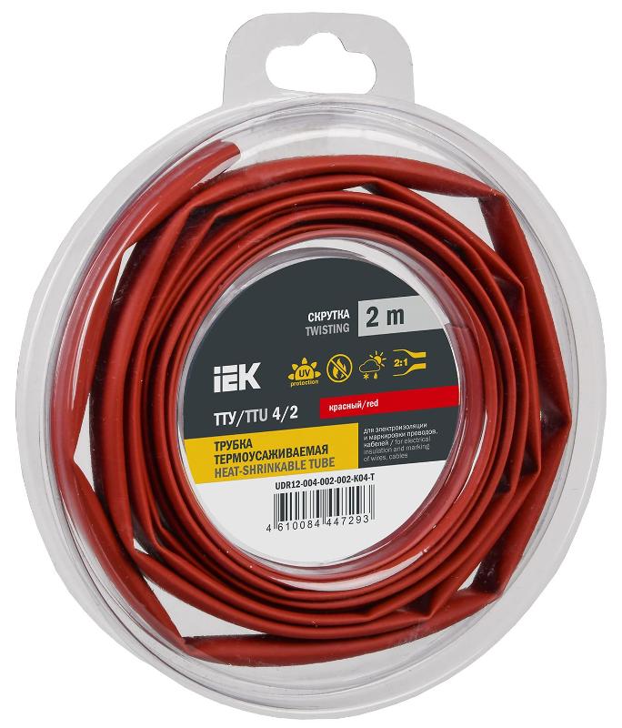 Трубка термоусадочная ТТУ нг-LS 4/2 красная (2м/упак) IEK | UDR12-004-002-002-K04-T | IEK — IEK (ИЭК)