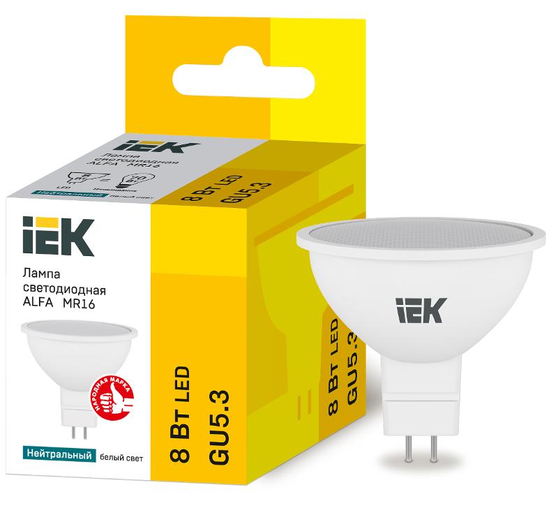 Лампа светодиодная ALFA MR16 софит 8Вт 230В 4000К GU5,3 | LLA-MR16-8-230-40-GU5 | IEK — IEK (ИЭК)