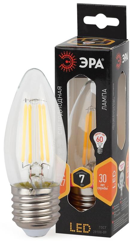 Лампа светодиодная F-LED B35-7W-827-E27 Лампы СВЕТОДИОДНЫЕ F-LED ЭРА (филамент, свеча, 7Вт, тепл, E27) | Б0027950 | ЭРА — миниатюра 1