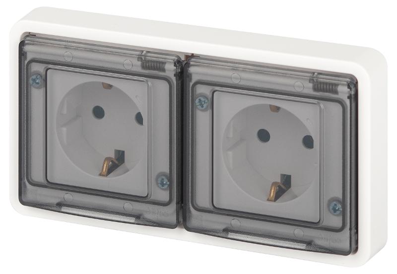 Розетка 2-ая ЭРА Эксперт 11-2523-01 2х2P+E гориз. IP55, 16A-250В, СУ, Белый  | Б0063276 | ЭРА — ЭРА (Энергия света)