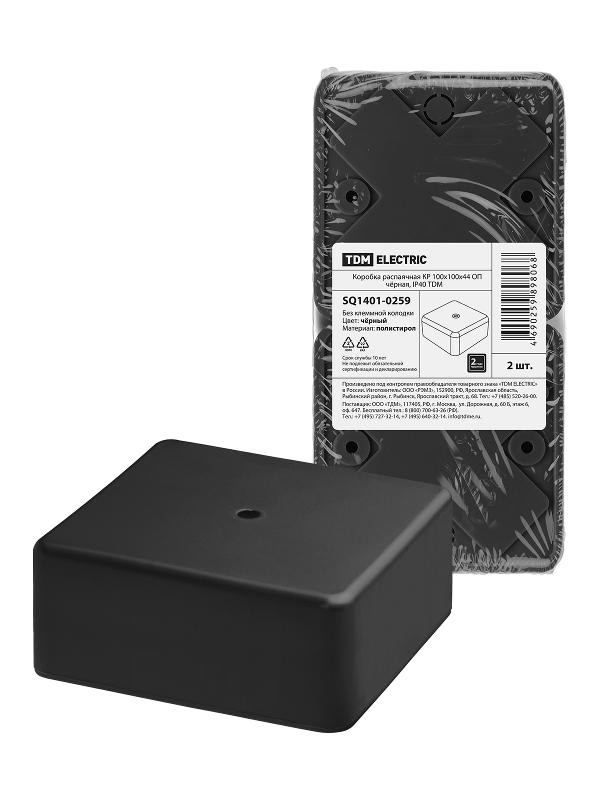 Коробка распаячная КР 100х100х44 ОП черная IP40 | SQ1401-0259 | TDM — фото 1 | Sento