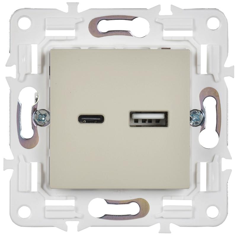 SKANDY Розетка USB A+C 18Вт SK-R13B бежевый  | SK-U22-018-K10 | IEK — миниатюра 2