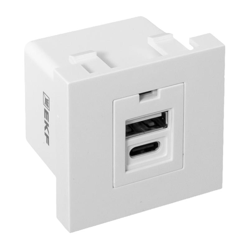 Розетка USB A+C, 2.1А, 2 гнезда, без индикатора, белая 45*45мм | E2MR2-21USB-10-AC | EKF — миниатюра 13