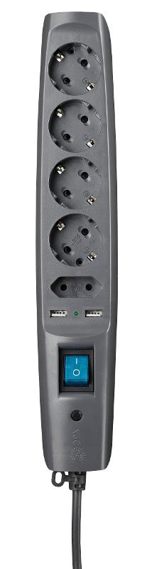 Сетевой фильтр SFU-5es-2m-B  ЭРА (черный) с заземл, 3x0.75мм2, со шт, с выкл, 5гн+2xUSB, 2м, кор | C0043326 | ЭРА — миниатюра 2