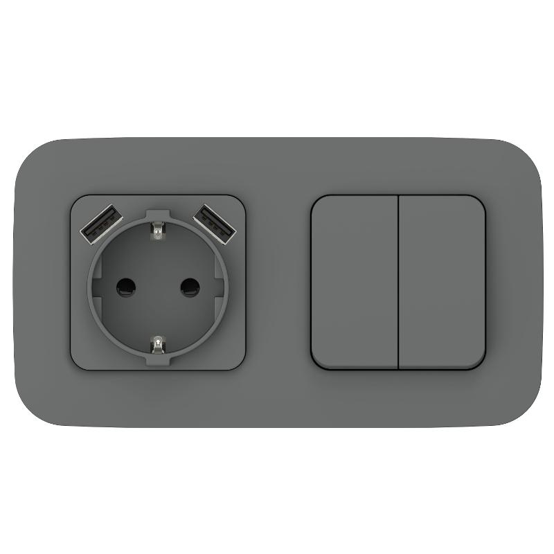 FLITE Розетка с заземлением со шторками 16А с USB A+A 3,1А РСЮша11-0-ФлМА мокрый асфальт | FI-R14-16-U21-D31-K80 | IEK — миниатюра 2