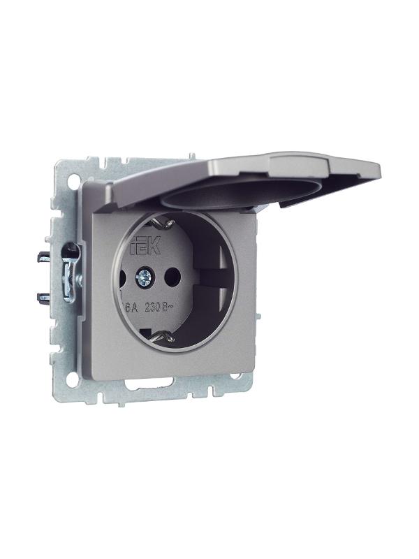 BRITE Розетка с заземлением со шторками с кр. 16А IP44 РСбш10-3-44-БрС сталь | BR-R16-16-44-K46 | IEK — миниатюра 2