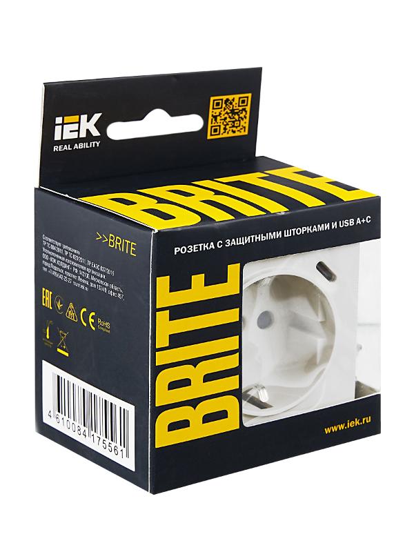 BRITE Розетка с заземлением со шторками 16А с USB A+C 18Вт РЮш11-1-БрЖ жемчужный | BR-R14-16-U22-018-K36 | IEK — миниатюра 7