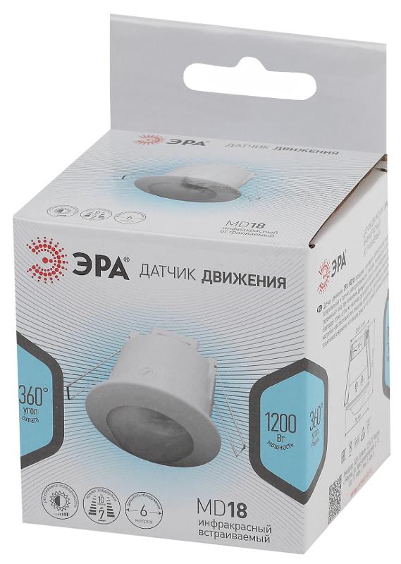 Датчик движения MD 018 белый, 1200Вт, 360 гр.,6М, IP20, (50/1050) | Б0043795 | ЭРА — миниатюра 2