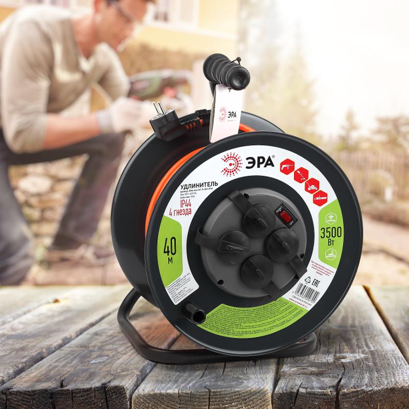 Удлинитель силовой ЭРА RMx-4es-3x1.5-40m-IP44 на м. катушке c/з 4 гн 40м ПВС 3х1.5 | Б0046851 | ЭРА — миниатюра 3