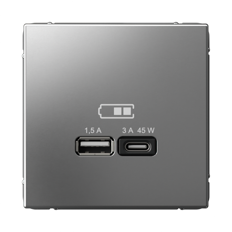 ArtGallery Сталь Розетка USB A + тип-C 45Вт высокоскор.заряд. QC, PD, механизм | GAL000929 | SE — Systeme Electric